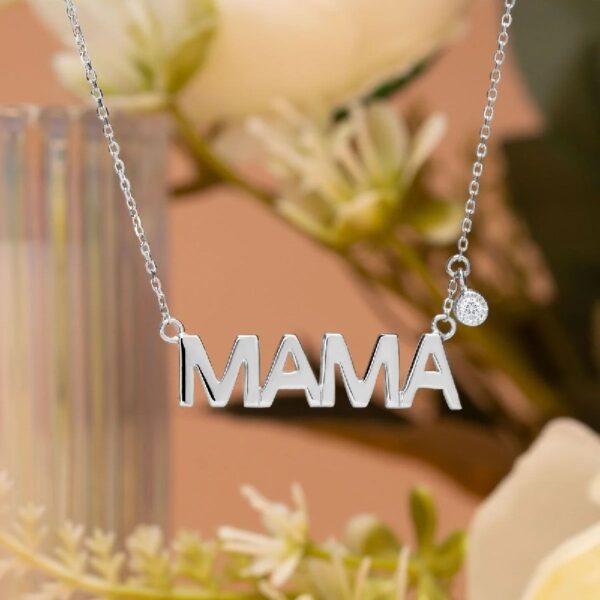 JeenMata MAMA Diamond Pendant Necklace in 18K White Gold over Silver