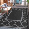 Outdoor Rugs Waterproof Plastic Straw Mat 6'x9' Reversible Patio Deck Beach Blue & White