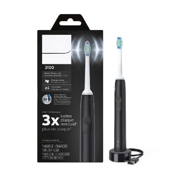 3100 Power Toothbrush, Rechargeable Electric Toothbrush with Pressure Sensor, Black HX3681/04