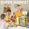 46PCS Upgraded Cash Register Playset for Kids, Cashier Register Toy, Kids Pretend Play Cash Register Toys with Scanner, Shopping Cart, Calculator, Play Food, Toys for Girls 3 6 Years-Green