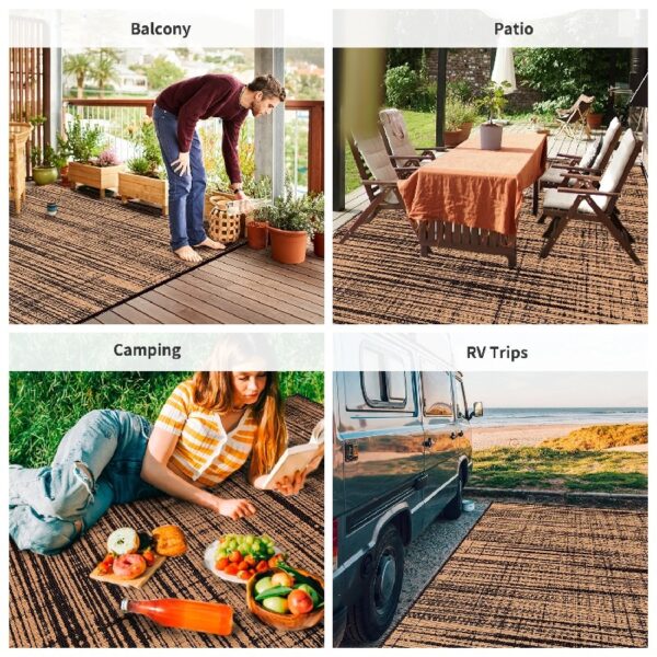 Outdoor Rug Carpet 6'x9' Waterproof Reversible Patio Rug Portable Modern Abstract Indoor Outdoor Rug Plastic Straw Rug for RV Camping Garden Picnic Deck Backyard Porch Decor Gray and White