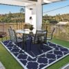 Outdoor Rugs Waterproof Plastic Straw Mat 6'x9' Reversible Patio Deck Beach Blue & White
