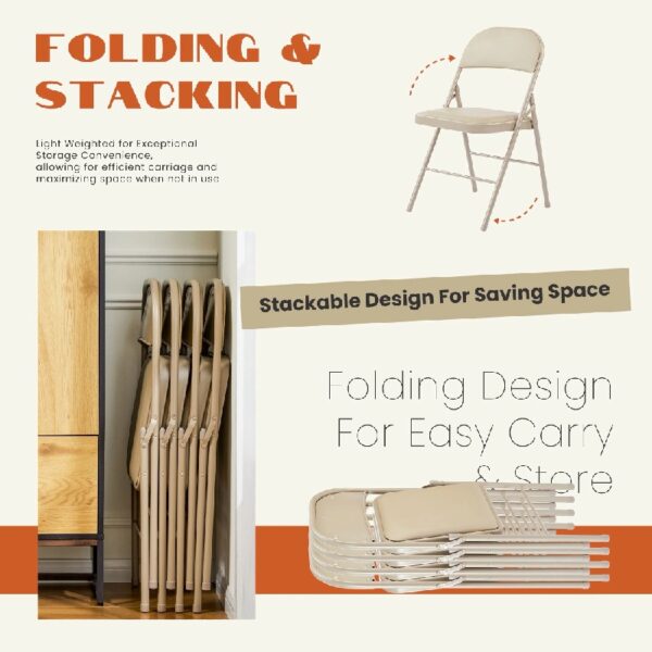 Folding Chair 2 Pack, Convenient Leather Padded Folding Chairs, Outdoor and Indoor, Khaki