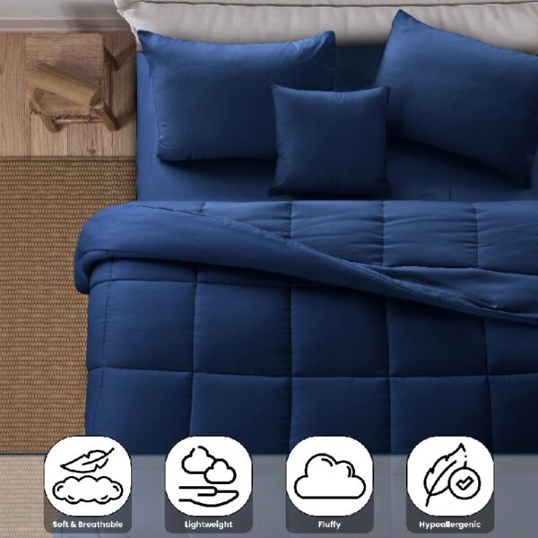 Lux Decor Collection 5 Piece Queen Down Alternative Comforter Set, Washable Duvet Bedding Set - Quatrefoil Navy