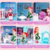 DollHouse with Colorful Light, Pretend Play Toddler Doll House Furniture Sets with 3 Dolls, 9 Rooms DIY , Creative Gift for Girls