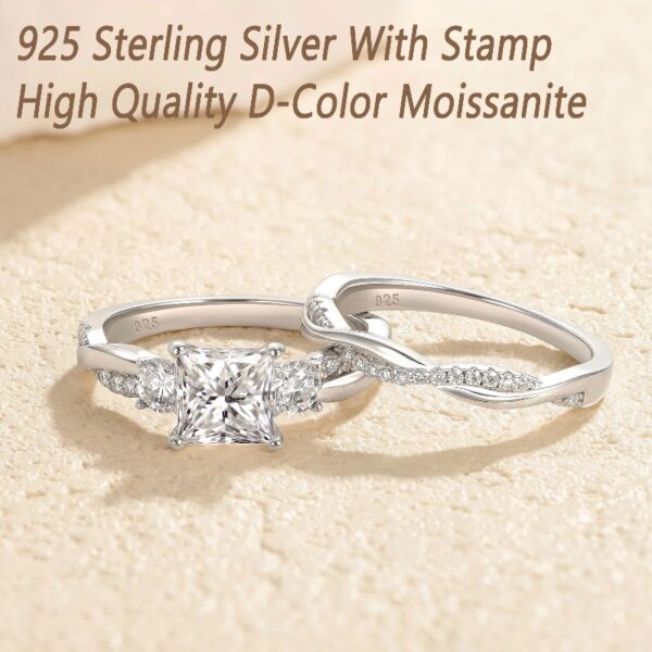 1 Carat Wedding Ring Sets Infinity Band Princess Sterling Silver Rings for Women CZ Size 7