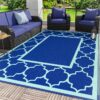 Outdoor Rugs Waterproof Plastic Straw Mat 6'x9' Reversible Patio Deck Beach Blue & White