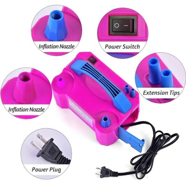 Lolynie Electric Balloon Pump, Portable Electric Balloon Blower Machine Balloon Air Pump Dual Nozzle Rose Red 110V 600W Balloon Inflator For Party Decorations