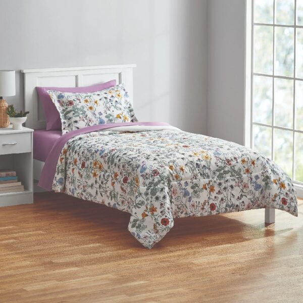 7 Piece Reversible Bed in a Bag Comforter Set with Sheets, Black, Queen