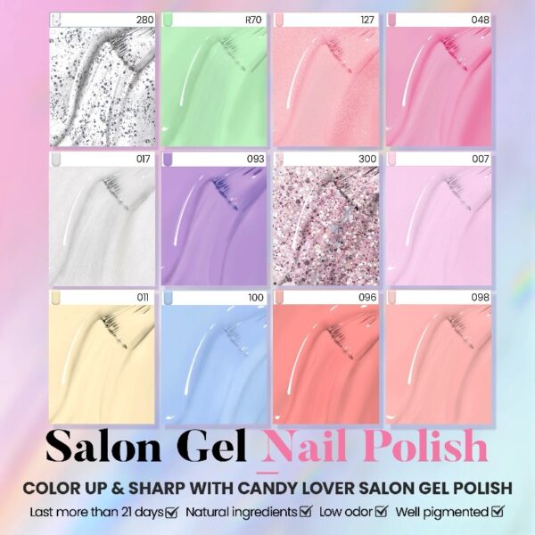 Candy Lover Gel Nail Polish Kit with UV LED Lamp, 12 Colors Cute Lady Gel Polish Starter Kit, All-in-One Quick Dry Soak Off Nail Gel Manicure Kit with DIY Tools Valentine Gift for Women