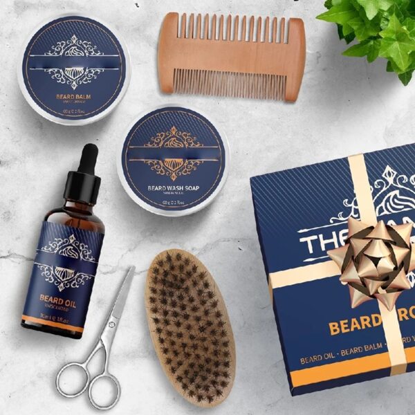 Beard Care Kit, Beard Grooming & Trimming Kit for Men Care, Beard Oil & Balm, Beard Wash Soap, Mustache Scissors, Beard Comb & Brush