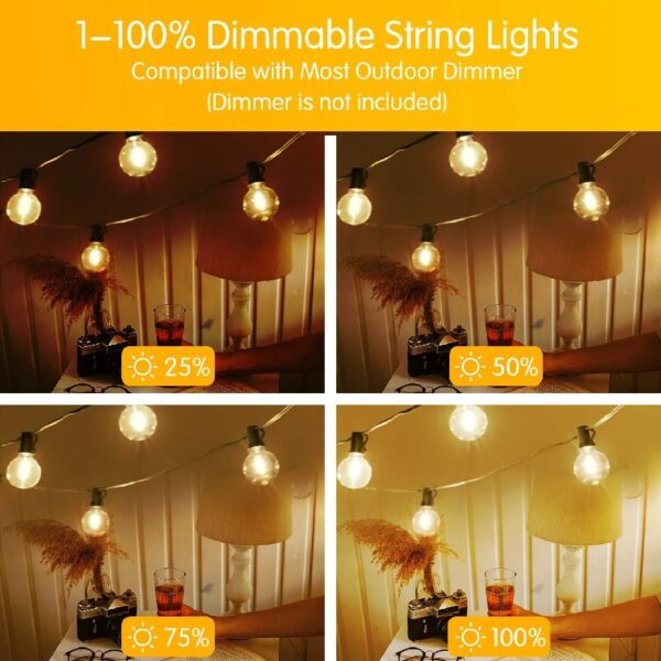 DAYBETTER Outdoor String Lights,100ft,with 50 G40 Edison Vintage Bulbs,Waterproof for Patio Garden Gazebo Bistro Cafe Backyard