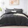 Queen Seersucker Comforter Set with Sheets Dark Grey Bed in a Bag 7-Pieces All Season Bedding Sets with Comforter, Pillow Sham, Flat Sheet, Fitted Sheet, Pillowcase