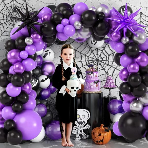 Winrayk Purple and Black Birthday Party KKS1 Decorations Supplies Kids with Balloon Garland Arch Kit Birthday Backdrop Spider Web Tablecloth Star Balloon Halloween Black Purple Party Decorations