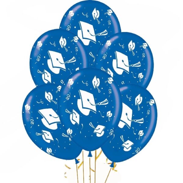 PMU Graduation Balloons 11 Inch PartyTex Premium Emerald Green with All-Over Print White Grad Caps-Confetti and Streamers Pkg/100
