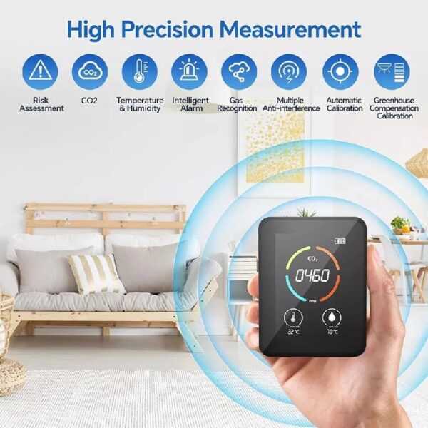 3-in-1 Air Quality Monitor Temp Moisture 400-5000PPM Carbon Dioxide Detector