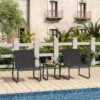 3-Piece Outdoor Bistro Set, Black Metal Frame Glass Top Table and 2 Chairs for Patio, Balcony, Deck - Black
