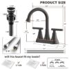 Bathroom Faucets 4 Inch Matte Black Bathroom Sink Faucet, Stainless Steel Lead-Free 2-Handle Centerset Faucet with Pop-up Drain and 2 Supply Hoses Fits 2 or 3-hole Sink