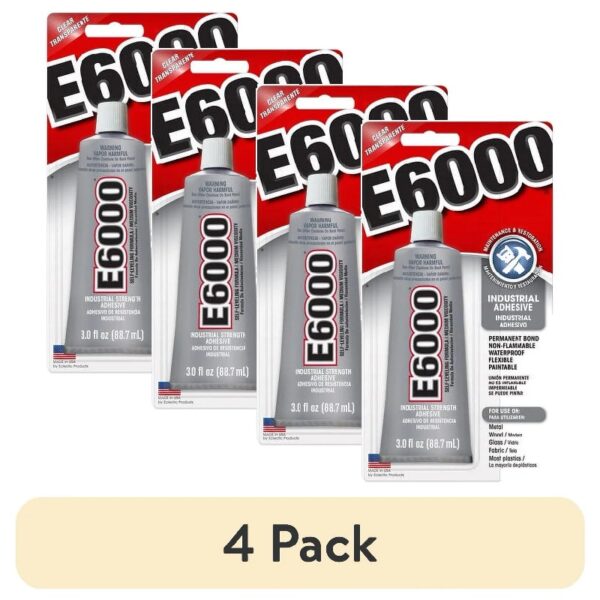 (4 pack)  E6000 Adhesive Glue, Industrial Strength, Clear, 3 fl. Oz.