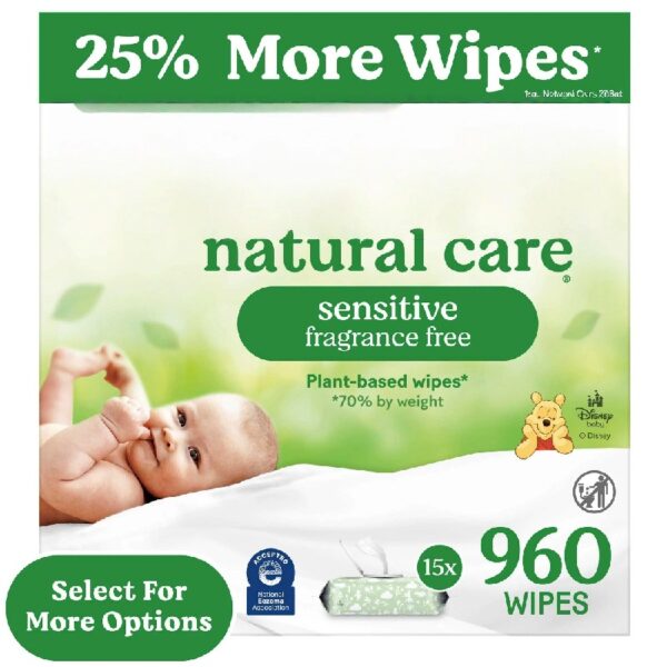 Natural Care Sensitive Baby Wipes, Unscented, 15 Pack, 960 Total Ct (Select for More)