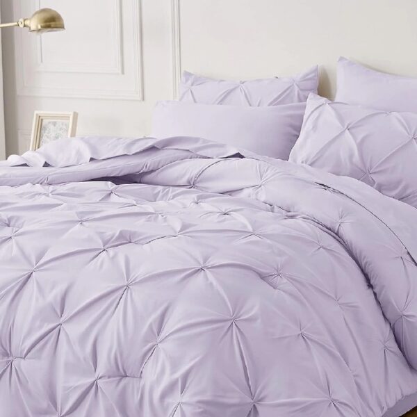 Dorm Bedding Twin Comforter Set - 5 Pieces Pintuck Bed in A Bag with Comforters, Sheets, Pillowcases & Shams