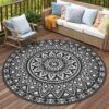 Outdoor Rugs 5' x 8' Rug, Waterproof Patio Mat, Stylish Plastic Straw Reversible Area Rug for Picnic RV Camping Porch Balcony, Black and White
