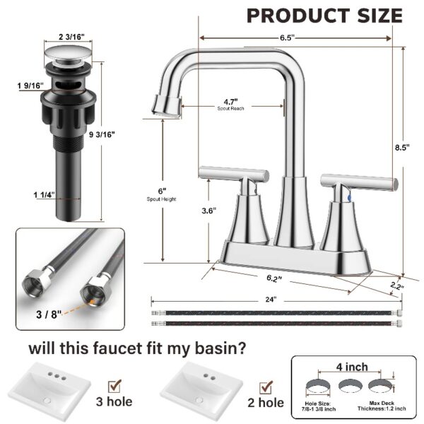 Bathroom Sink Faucet, 4 inch Matte Black Bathroom Faucets with Pop-up Drain and Supply Lines, Stainless Steel 2-Handle Centerset Faucet for Bathroom Faucet 3 Hole