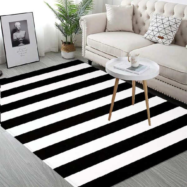 Outdoor Rugs 3 x 5ft Washable Black and White Cotton Entrance Mat Patio Front Porch Decor Area Rug