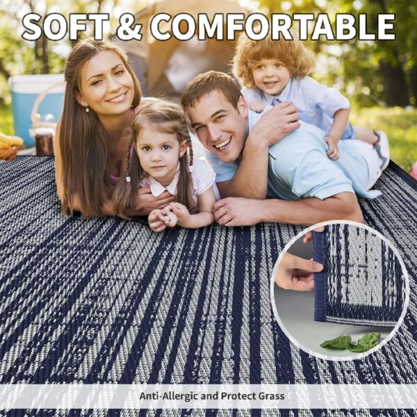 Outdoor Rug Carpet 6'x9' Waterproof Reversible Patio Rug Portable Modern Abstract Indoor Outdoor Rug Plastic Straw Rug for RV Camping Garden Picnic Deck Backyard Porch Decor Gray and White