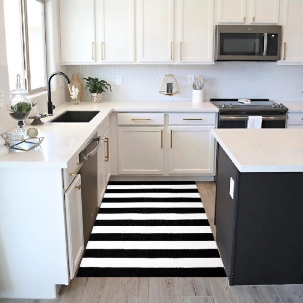 Outdoor Rugs 3 x 5ft Washable Black and White Cotton Entrance Mat Patio Front Porch Decor Area Rug