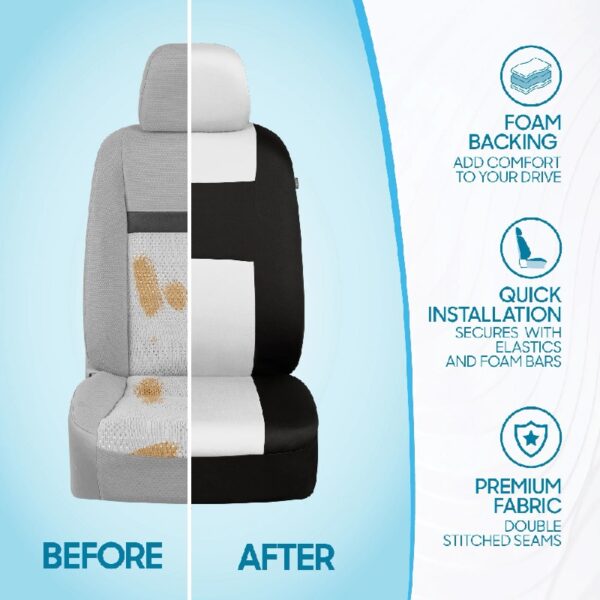 PolyPro Car Seat Covers Full Set in Charcoal on Black – Front and Rear Split Bench for Cars, Easy to Install Cover Set, Accessories Auto Trucks Van SUV