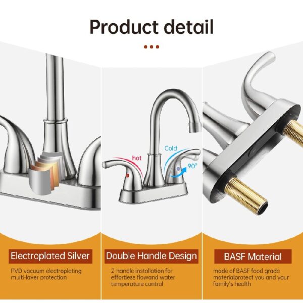 4 Inch Faucet 2 Handle Bathroom Sink Faucet Lead-Free Brushed Nickel Bath Sink Faucet with Pop-up Drain Stopper and Supply Hoses