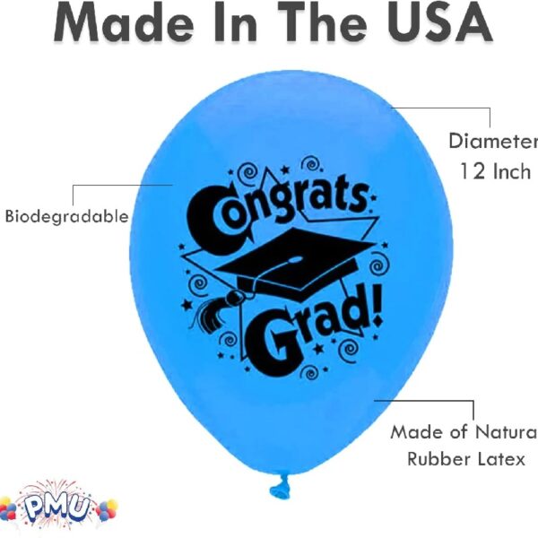 PMU Graduation Balloons 11 Inch PartyTex Premium Emerald Green with All-Over Print White Grad Caps-Confetti and Streamers Pkg/100