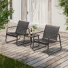 3 Pieces Patio Chairs Set with Glass-Top Coffee Table, Outdoor Bistro and Patio Furniture Set for Porch|Backyard|Balcony, Black