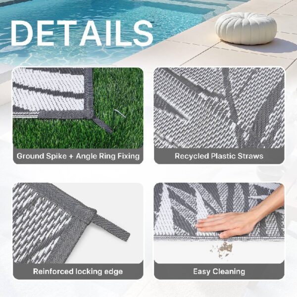 6'x9' Outdoor Rugs Patio Waterproof Outside Mat Reversible Plastic Camping Carpet,Black & Grey