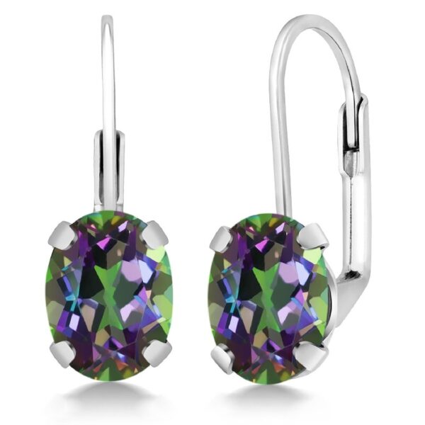 Gem Stone King 925 Sterling Silver Oval Cabochon White Simulated Opal Earrings for Women (2.10 Cttw, Oval 8X6MM)