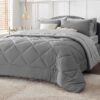 Light Purple Queen Comforter Set - 7 Pieces Reversible Queen Bed in a Bag, Queen Bed Set Light Purple and Grey with Comforters, Sheets, Pillowcases & Shams