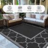 Outdoor Rugs Waterproof Plastic Straw Mat 6'x9' Reversible Patio Deck Beach Blue & White