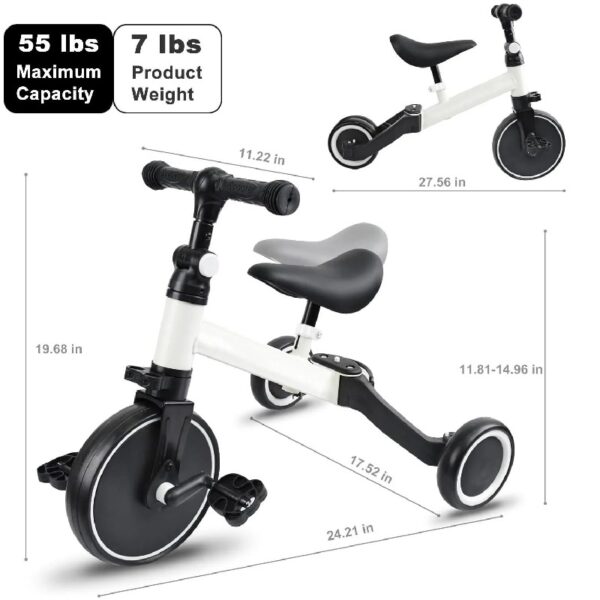 3f32a7650da443d2b3e6b3310002ff4b Kids Tricycle, 5-in-1 Toddler Balance Bike with Removable Pedals, White Tricycles for Toddlers Kids 1-4 Years Old Boys Girls Birthday Gift, Baby Bike Infant Trike Toddler Bike