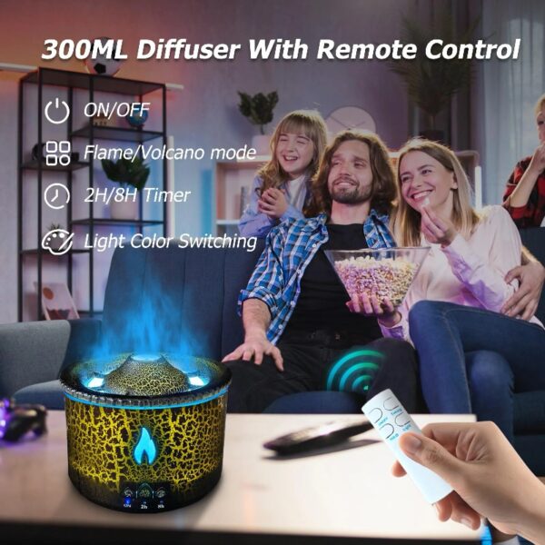 300ml Cool Mist Volcano Humidifier, Essential Oil Diffuser Clearance with Remote and 2-Color Light