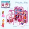 DollHouse with Colorful Light, Pretend Play Toddler Doll House Furniture Sets with 3 Dolls, 9 Rooms DIY , Creative Gift for Girls
