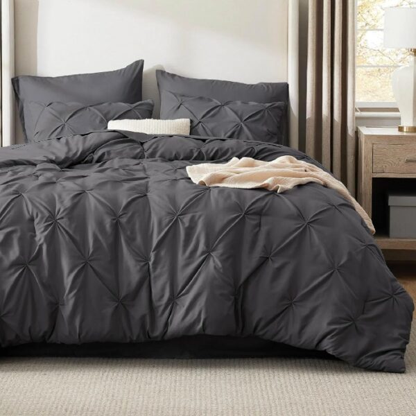 Dorm Bedding Twin Comforter Set - 5 Pieces Pintuck Bed in A Bag with Comforters, Sheets, Pillowcases & Shams