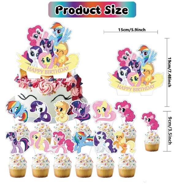 32-Pcs For My Little Pony Cartoon For Equestria Girls-Themed Party Decoration Set – Includes Banner, Cake Topper, 12 Cupcake Toppers, and 18 Balloons for Festive Celebrations