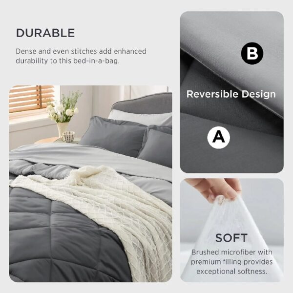 Light Purple Queen Comforter Set - 7 Pieces Reversible Queen Bed in a Bag, Queen Bed Set Light Purple and Grey with Comforters, Sheets, Pillowcases & Shams