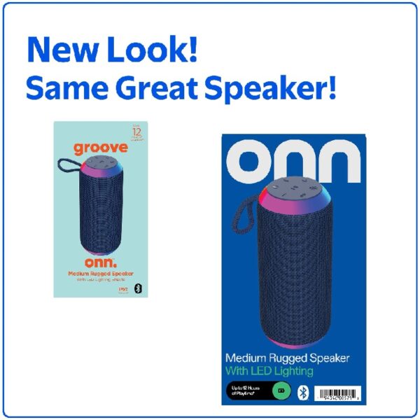 onn Medium Rugged Speaker with Bluetooth Wireless Technology and LED Lighting, Navy