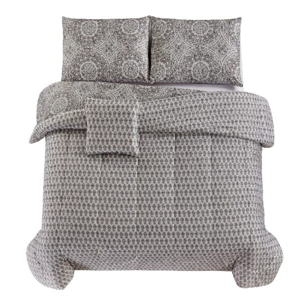 Lux Decor Collection 5 Piece Queen Down Alternative Comforter Set, Washable Duvet Bedding Set - Quatrefoil Navy