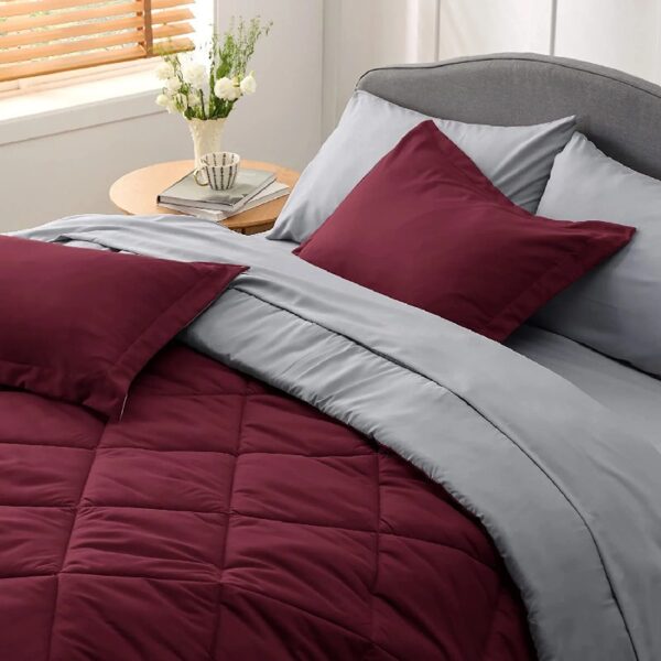 Light Purple Queen Comforter Set - 7 Pieces Reversible Queen Bed in a Bag, Queen Bed Set Light Purple and Grey with Comforters, Sheets, Pillowcases & Shams