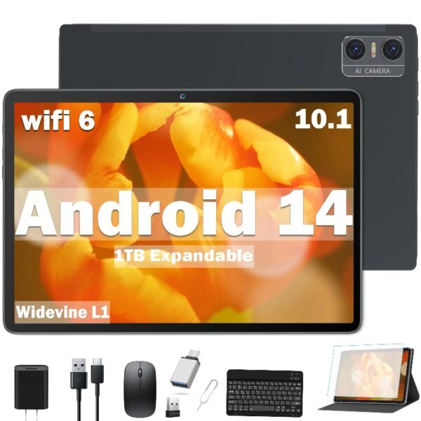 Android 13 Tablet , 4GB+64GB Storage Tablet with Keyboard, Google GMS Certified, Dual 13MP+5MP Camera, WiFi, Bluetooth,  IPS Full HD Display