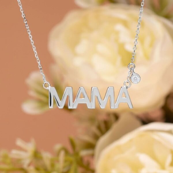 JeenMata MAMA Diamond Pendant Necklace in 18K White Gold over Silver