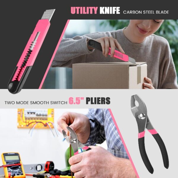 39-Piece Tool Set General Household Hand Kit with Plastic Toolbox Storage Case, Small Basic Home Tool Kit for Girls Ladies and Women - Includes All Essential Tools for Home Garage and Office, Pink